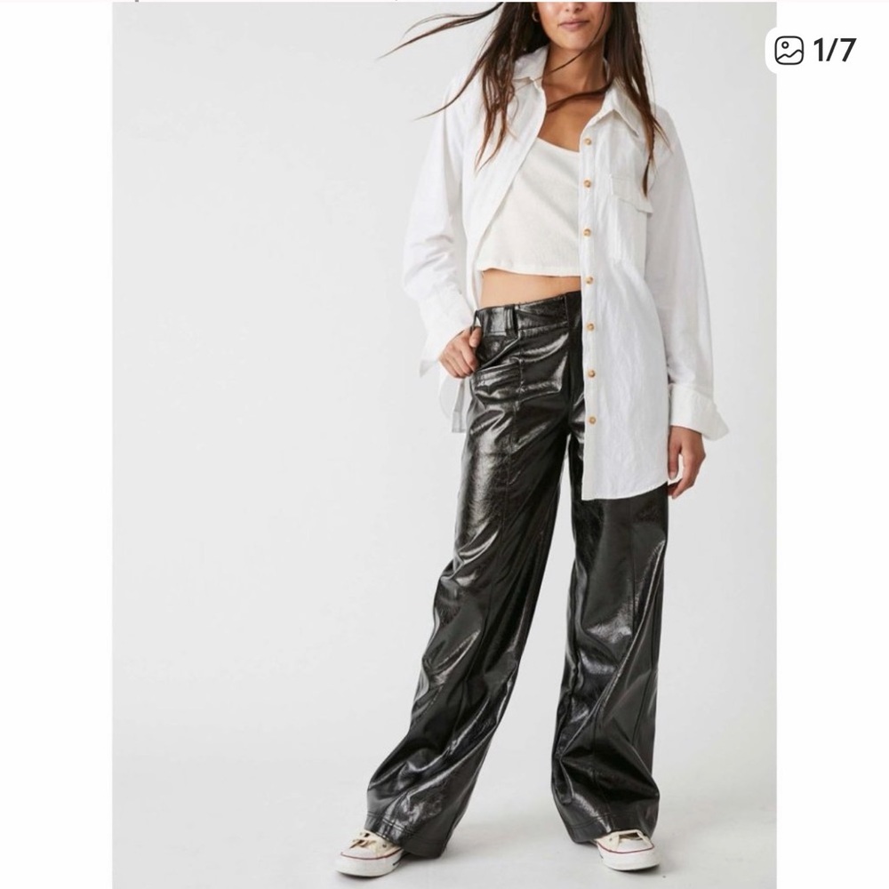 🆕 NWT Free People Star Crossed Lovers Vegan Straight Leg Pants / Black